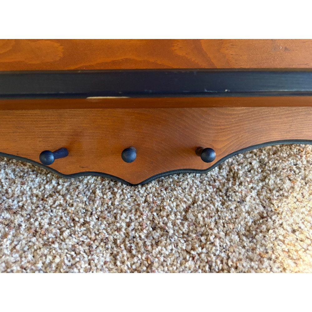 Forrest-James Vintage Wood Wall Shelf Heart Cutout 3 Peg Hooks Country Farmhouse - Picture 3 of 8
